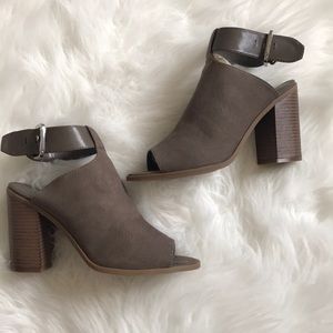 Ankle strap block heel ankle bootie